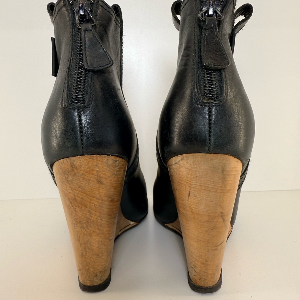 Pre Owned CHANEL Black Leather Peep-Toe Wedges - Picture 8 of 8